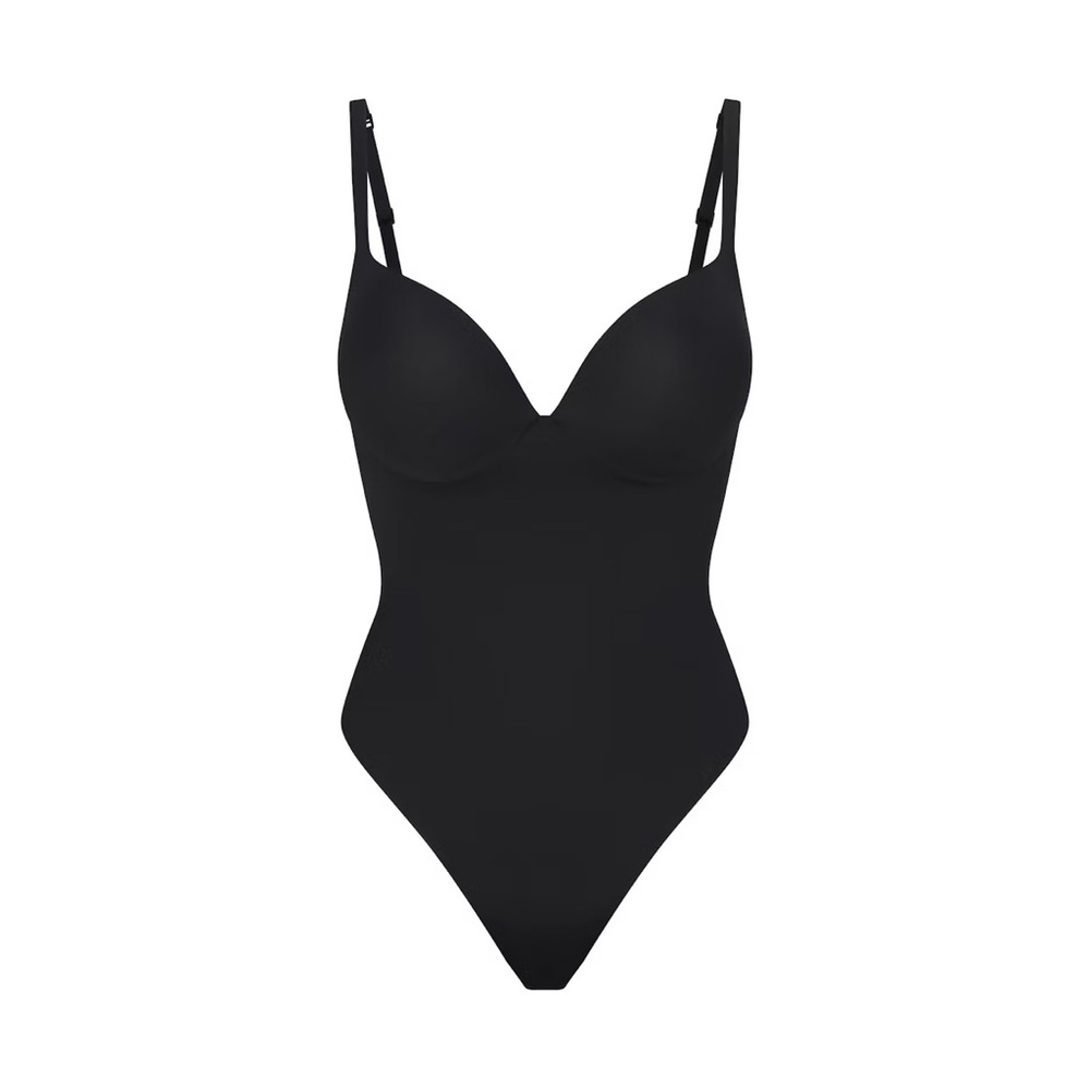 SKIMS BODY PUSH-UP THONG BODYSUIT in ONYX